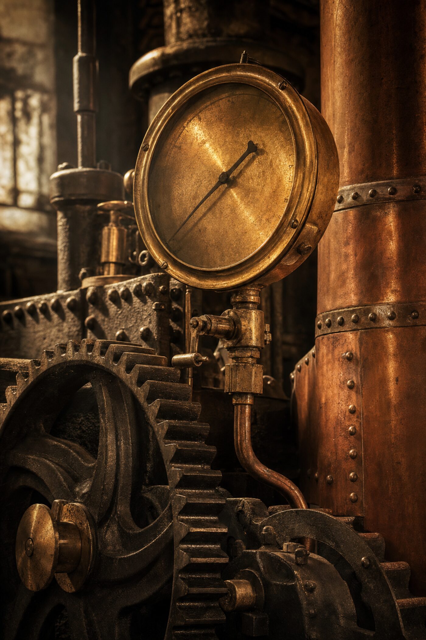Atmospheric brass and cast-iron industrial machinery